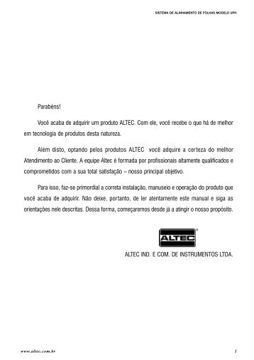 Parabéns! Você acaba de adquirir um produto ALTEC ... - Andexport