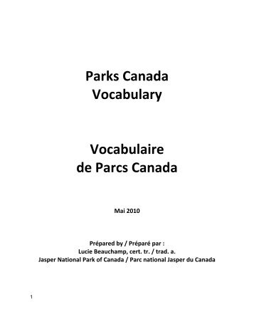 Parks Canada Vocabulary Vocabulaire de Parcs Canada