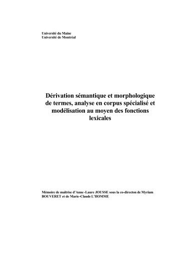 Dérivation sémantique et morphologique de termes, analyse en ...