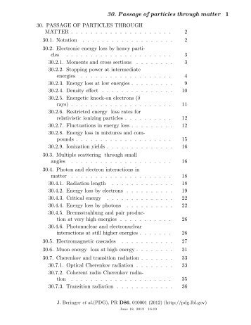 30. Passage of particles through matter 1 - Particle Data Group