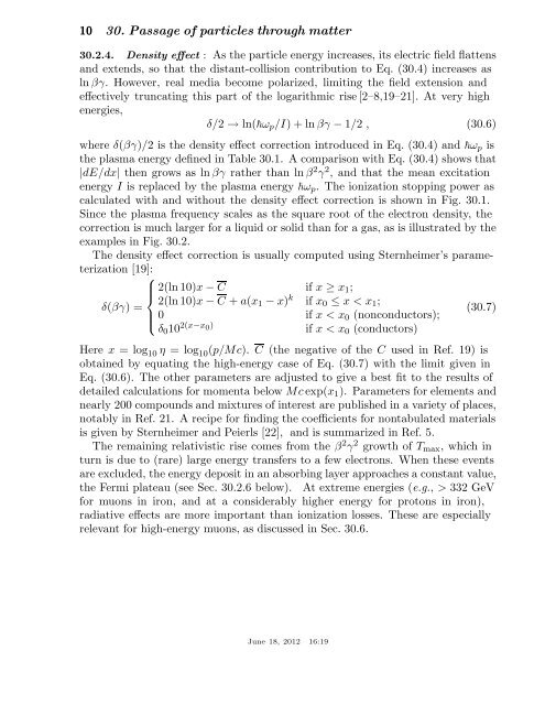 30. Passage of particles through matter 1 - Particle Data Group