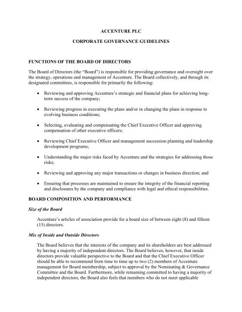 ACCENTURE PLC CORPORATE GOVERNANCE GUIDELINES ...