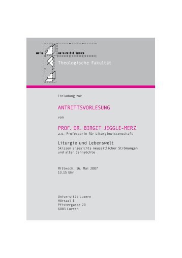 ANTRITTSVORLESUNG PROF. DR. BIRGIT JEGGLE-MERZ