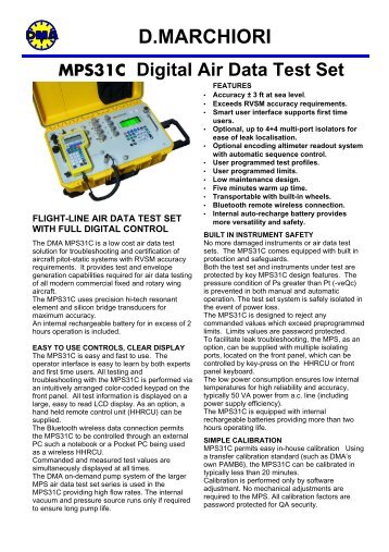 D.MARCHIORI MPS31C Digital Air Data Test Set - SRP Control ...