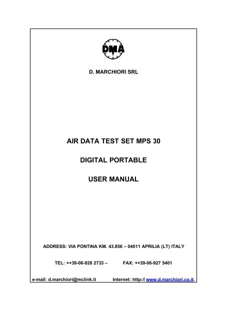 air data test set mps 30 digital portable user manual - CALIBRATION ...