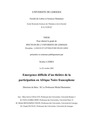 Emergence difficile d'un théâtre de la participation en Afrique Noire ...