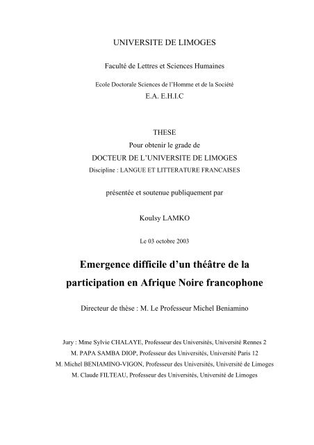 Emergence difficile d'un théâtre de la participation en Afrique Noire