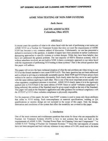 ASME N510 Testing of Non-N509 Systems