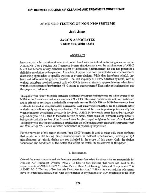 ASME N510 Testing of Non-N509 Systems