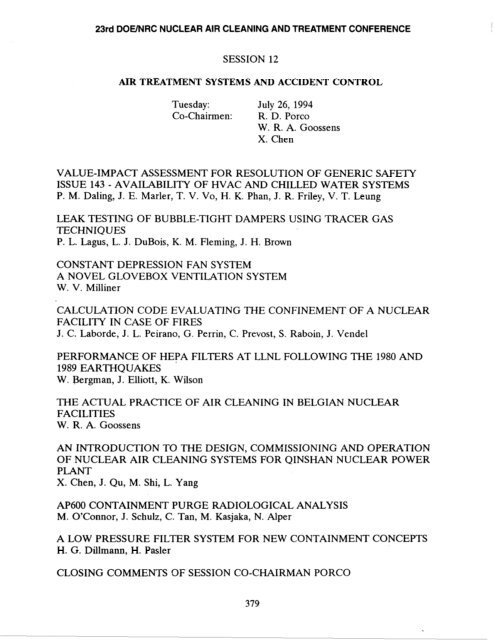 Proceedings For The 23rd Doe Nrc Nuclear Air The Office Of