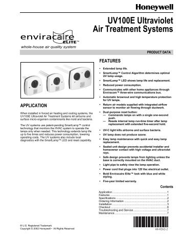 68-0262 - UV100E Ultraviolet Air Treatment System - NTsupply.com