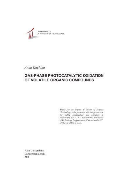 gas-phase photocatalytic oxidation of volatile organic ... - Doria