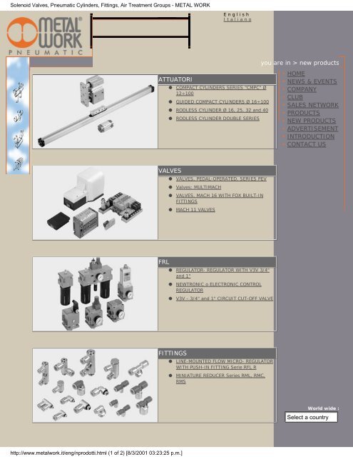 Solenoid Valves, Pneumatic Cylinders, Fittings, Air Treatment - fidemar