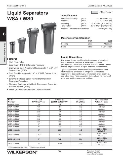 Compressed Air Treatment - Wilkerson Corporation