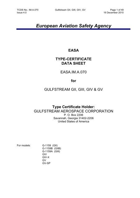 European Aviation Safety Agency EASA TYPE-CERTIFICATE DATA