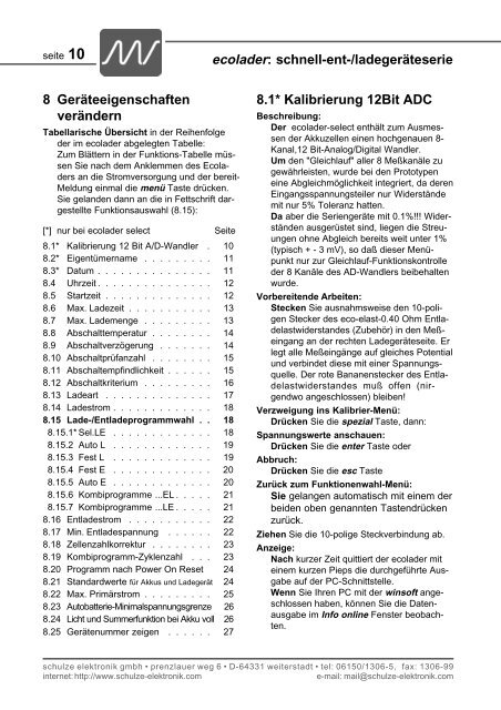 ecolader: schnell-ent-/ladegeräteserie - Schulze Elektronik GmbH