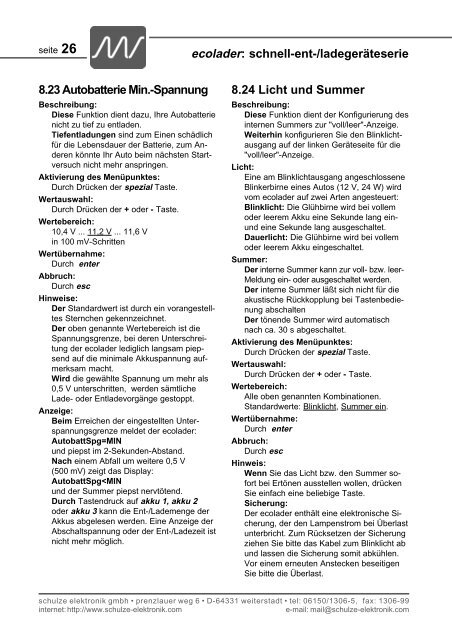 ecolader: schnell-ent-/ladegeräteserie - Schulze Elektronik GmbH