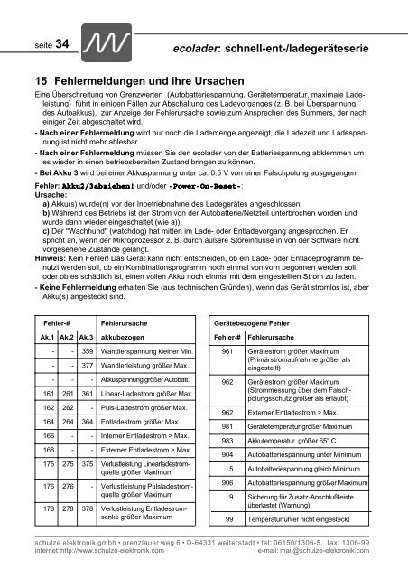 ecolader: schnell-ent-/ladegeräteserie - Schulze Elektronik GmbH