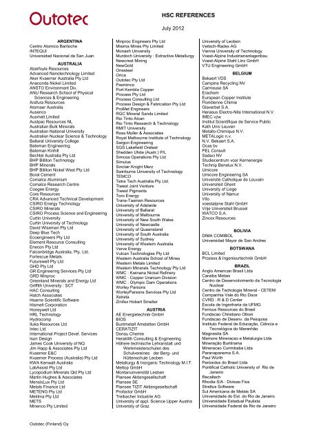 HSC licence holders by country - Outotec