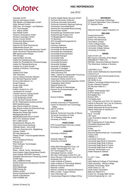 HSC licence holders by country - Outotec