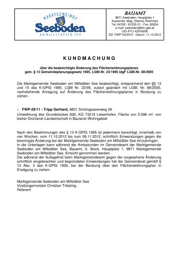 K U N D M A C H U N G - Marktgemeinde Seeboden