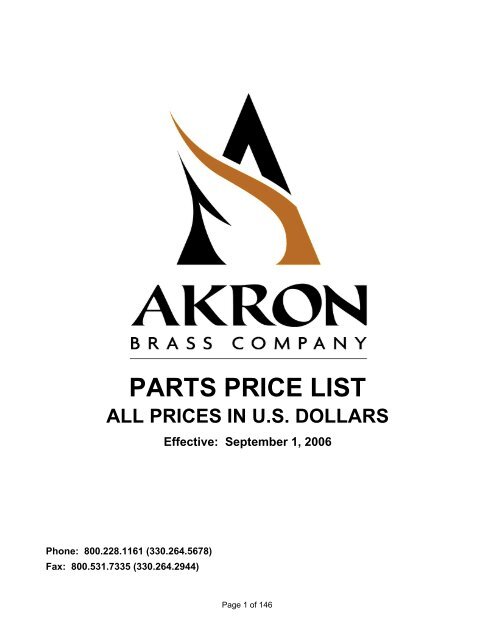 PARTS PRICE LIST ALL PRICES IN US DOLLARS Effective