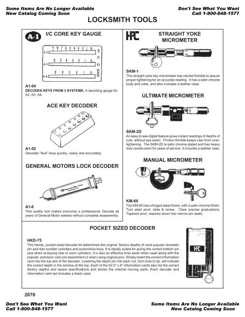 LOCKSMITH TOOLS - Zipf Lock Company