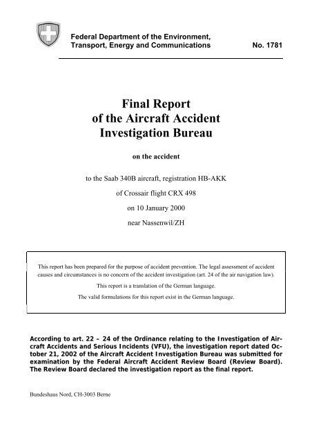 Final Report of the Aircraft Accident Investigation Bureau - BFU