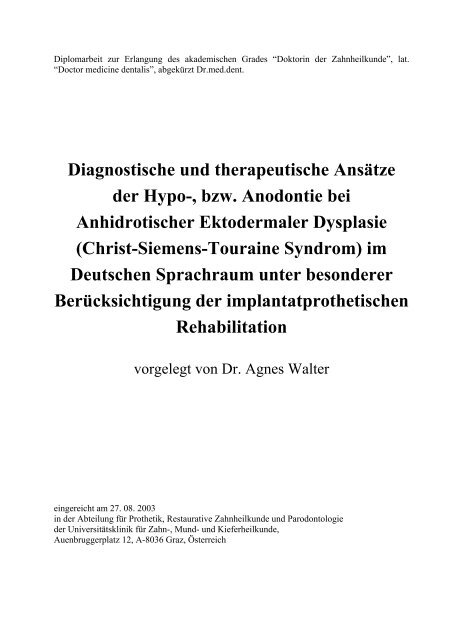 Diagnostische und therapeutische Ansätze der Hypo-, bzw ...