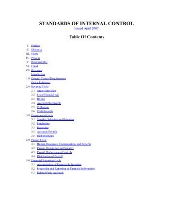 Standards of Internal Controls - Arizona State University