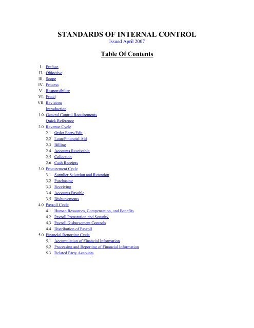 Standards of Internal Controls - Arizona State University