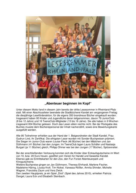 teensclub Lesesommer-Abschluss 2010 - Presse