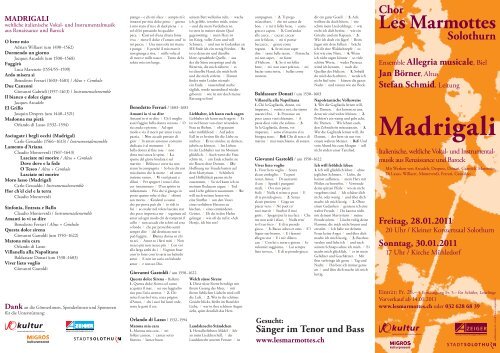 madrigali - Chor Les Marmottes Solothurn