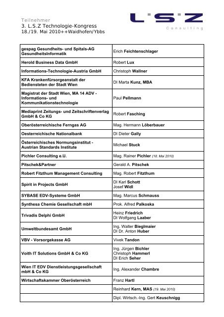 3. L.S.Z Technologie-Kongress - LSZ Consulting