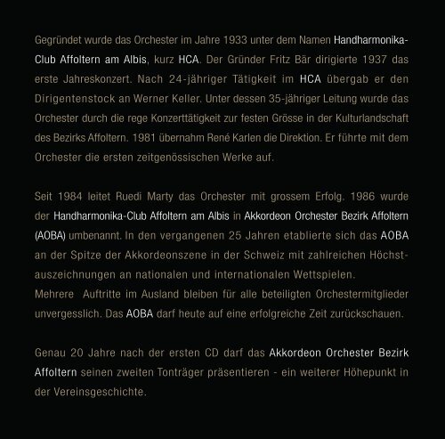 CD-Booklet 2012 - Akkordeon-Orchester Bezirk Affoltern - AOBA