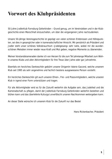 Jubiläumsschrift 50 Jahre - Jodlerklub Farnsburg