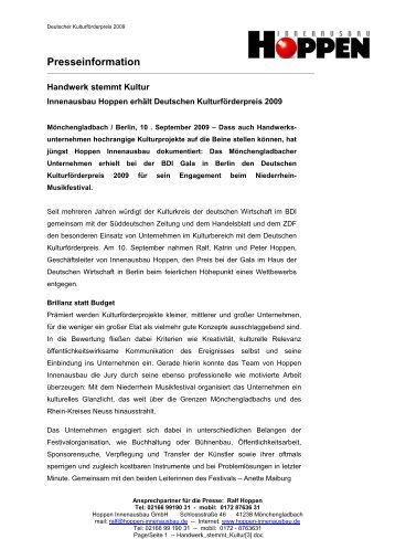 Presseinformation - Hoppen Innenausbau GmbH