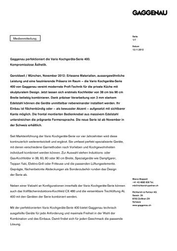 Gaggenau perfektioniert die Vario Kochgeräte ... - by rp-press.com