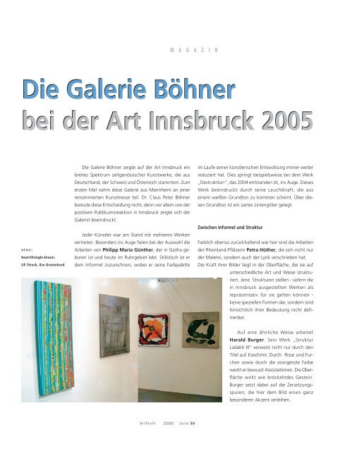 Die Galerie Böhner bei der Art Innsbruck 2005 Die Galerie Böhner ...