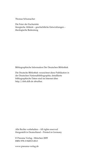 Thomas Schumacher: Die Feier der Eucharistie ... - Pneuma Verlag