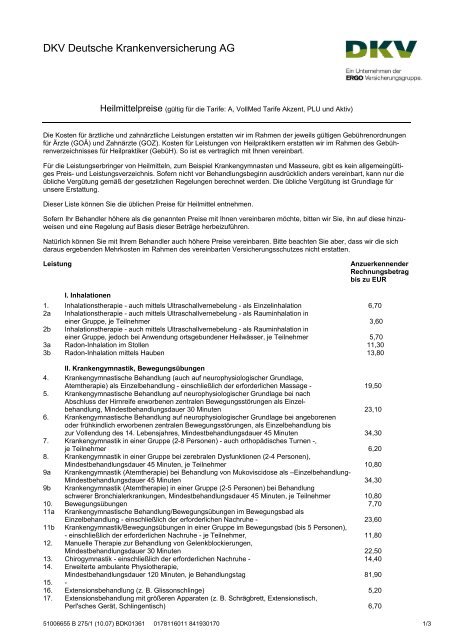 PDFDatei Heilmittelverzeichnis für die Tarife A, VollMed  DKV