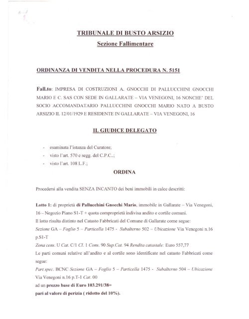 TRIBUNALE DI BUSTO ARSIZIO Sezione Fallimentare - FA.IR