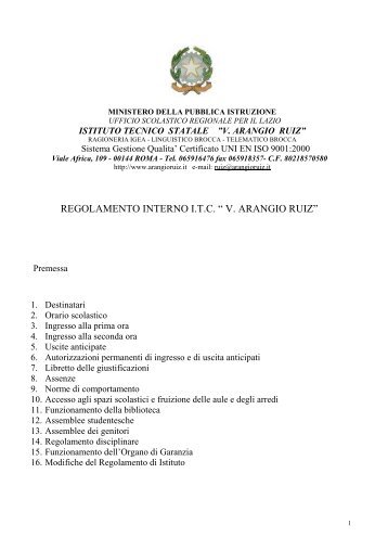 Regolamento interno d'Istituto - Vincenzo Arangio Ruiz