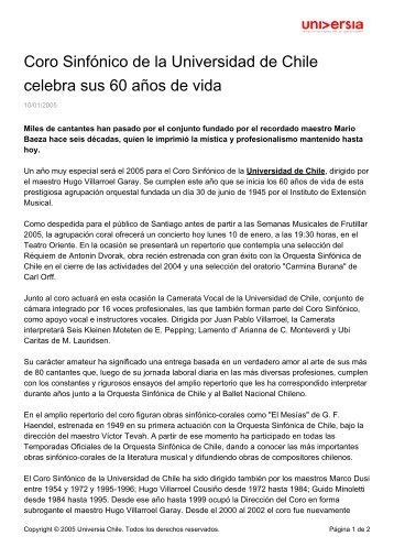 Coro Sinfónico de la Universidad de Chile celebra sus 60 años de ...