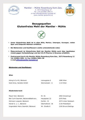Bezugsquellen Glutenfrei - Komplet Mantler GmbH & CO KG