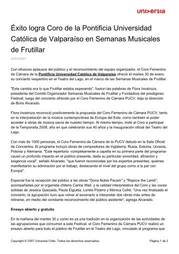 Éxito logra Coro de la Pontificia Universidad Católica de Valparaíso ...