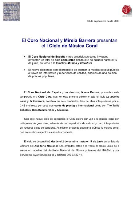 I Ciclo de Música Coral - Orquesta y Coro Nacionales de España