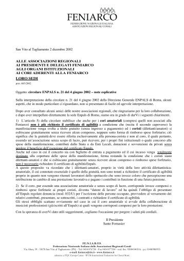 ENPALS e certificato di agibilità - Associazione Cori dell Toscana