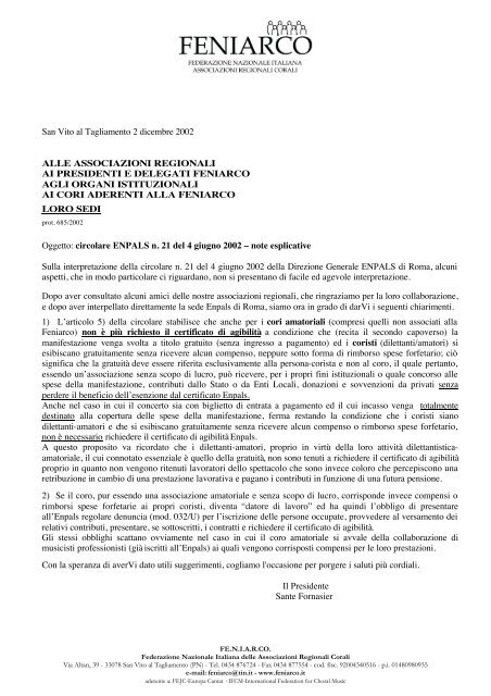 ENPALS e certificato di agibilità - Associazione Cori dell Toscana