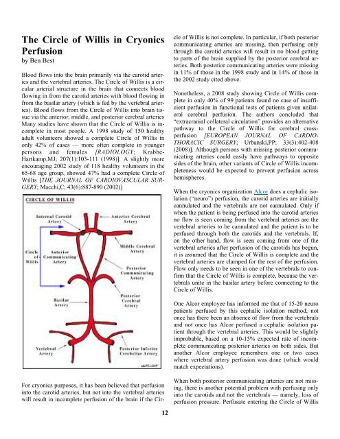 The Circle of Willis in Cryonics Perfusion